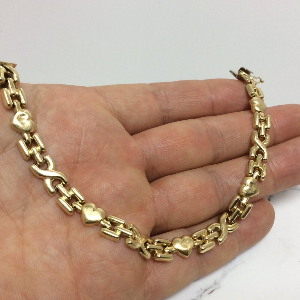 14k Yellow Real Gold Heart Lady XO Bracelet 7 1/2''   10.40gr